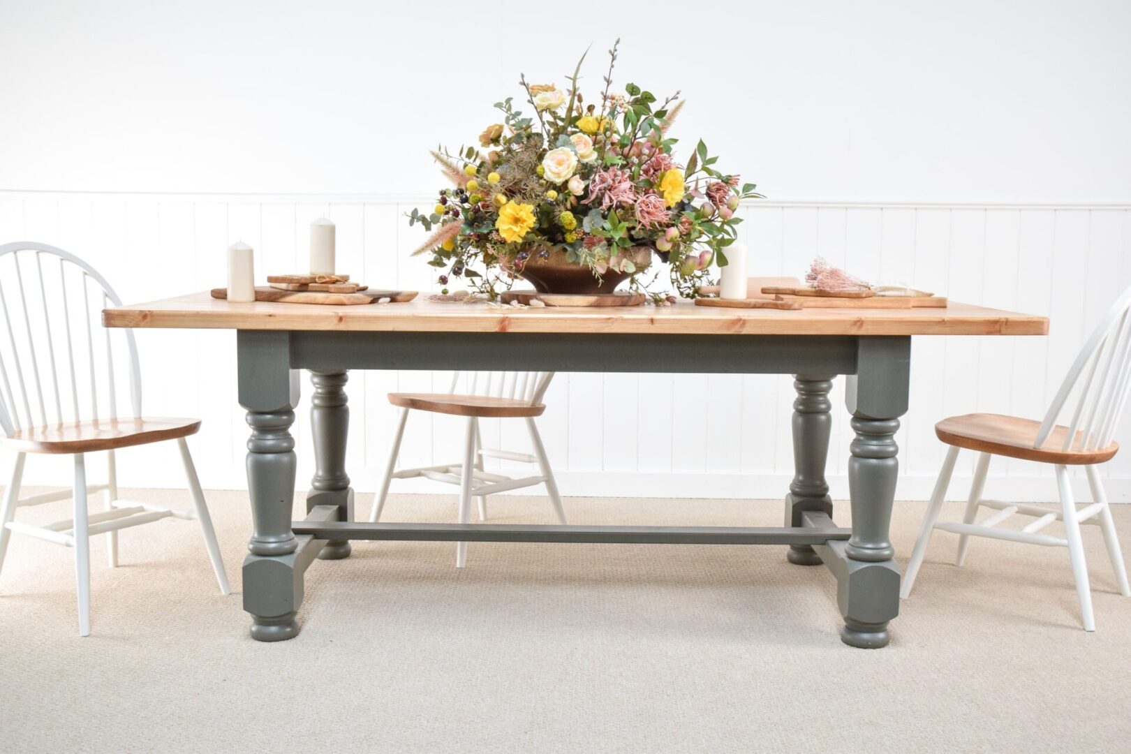A table with flowers on top of it